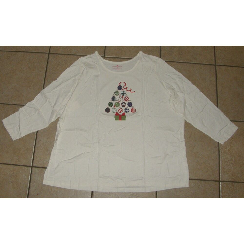 WOMAN WITHIN Christmas Ornaments Plus Sz 30/32 Soft Cotton Long Sleeve Shirt NEW